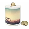 thumbnail image 3 of Vintage Bike Piggy Bank, Retro Filter Sunset and Bicycle in Pastel Tones Hipster Joyful, Ceramic Coin Bank Money Box for Cash Saving, 3.6" X 3.2", Pale Blue Black and Peach, by Ambesonne, 3 of 4