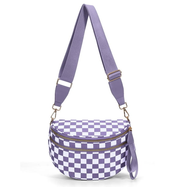 Bolsa cruzada a cuadros tipo silla de nylon para mujer morada