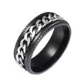 thumbnail image 1 of Anillo giratorio para hombre para aliviar la ansiedad - Anillo de ansiedad negro de acero inoxidable con incrustaciones de cadena de acera Joyería Tamaño de regalo Circunferencia 55 mm Diáme, 1 of 4