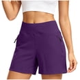 thumbnail image 2 of hoksml Women High Waist Quick Dry Hiking Shorts, Elastic Waist Athletic Shorts with Zipper Pockets, 2 of 7