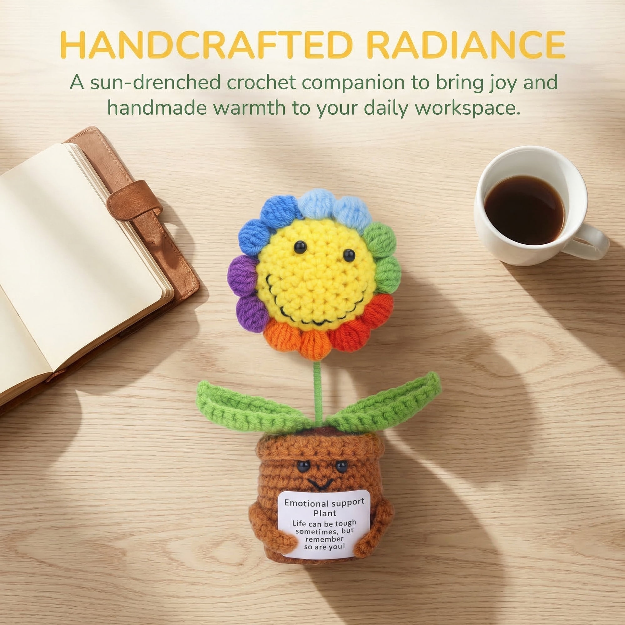 Unique Bargains Handmade Crochet Sunflower Potted Plant Rainbow Sunflower 4.3inch