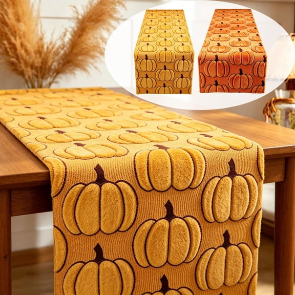 Kdkad 13×37 In Fall Table Runner, Plushs Fabric Table Runner with Pumpkin Patterns for Halloween & Thanksgiving Decorations, Dining Table, Console, Sofa, Indoor Autumn Room Decor