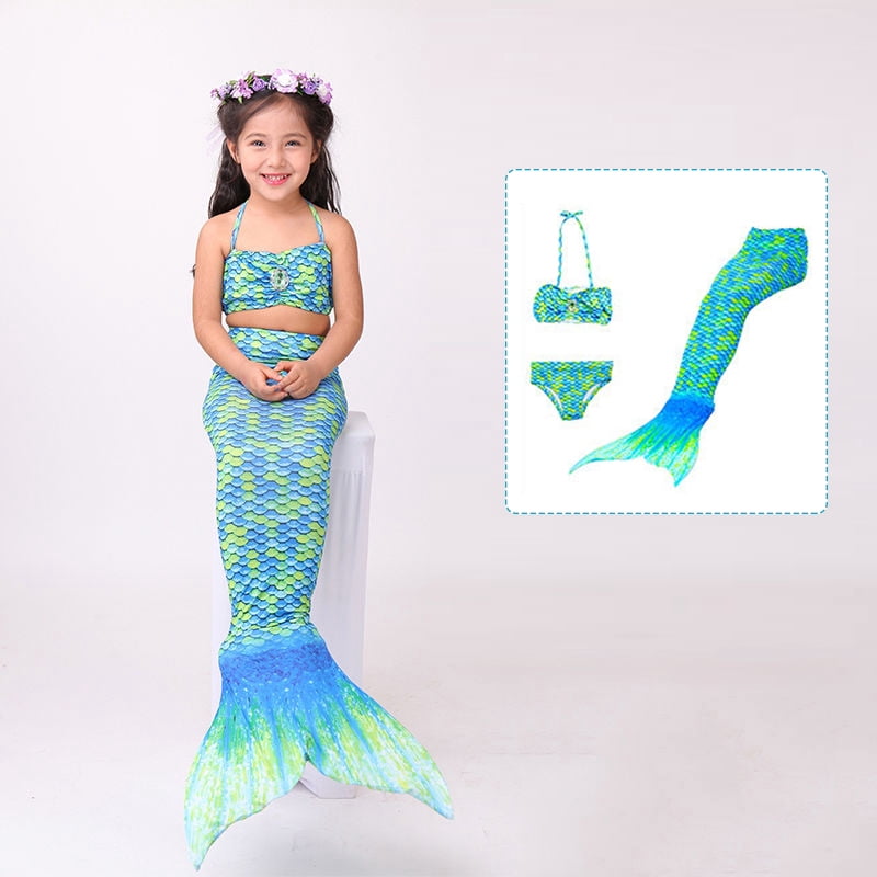 Nestoto Maillot De Bain Fille 4 Pièces Sirène - Ensemble Haut, Bas, Jupe Et Nageoire Pour Déguisement Enfant