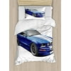 Teen Room Decor Twin Size Duvet Cover Set, American Auto Racing Car Sports Competition Speed Winner Boys Kids Graphic, Decorative 2 Piece Bedding Set with 1 Pillow Sham, Blue Grey, by Ambesonne