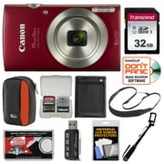 Canon PowerShot Elph 180 Digital Camera (Red) with 32GB Card + Case + Battery + Selfie Stick + Sling Strap + Kit