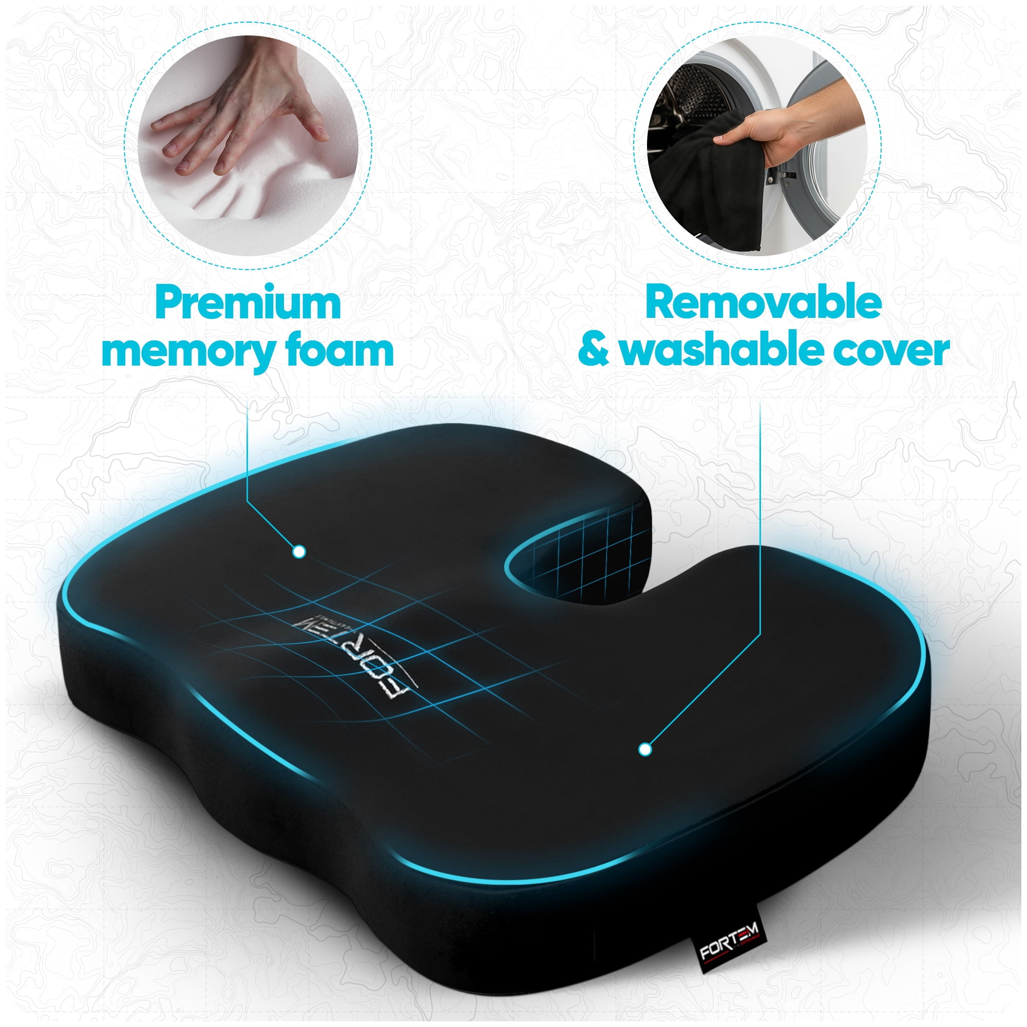 FORTEM Seat Cushion, Office Chair Cushion, Lumbar Support Pillow for Office Chair, Memory Foam Car Seat Cushions, Sciatica Coccyx Tailbone Pain Relief, Cushions for Back Support, Washable, Non Slip