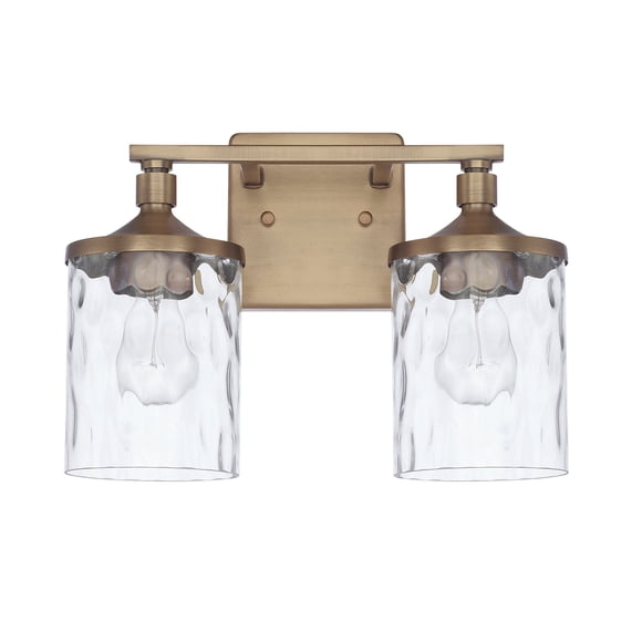 Home Place Lighting 128821AD-451 Colton Mid-Century Clear Water Glass Bathroom Vanity Wall Light, 2-Light 200 Total Watts, 10" H x 13" W, Aged Brass