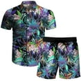 thumbnail image 5 of Danhjin Men's Hawaiian Shirt and Short Pants 2 Piece Vacation Outfits Sets Casual Button Down Beach Floral Suits on Clearance, 5 of 9