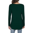 thumbnail image 3 of Blusa de manga larga para mujer, cuello redondo, con volantes, color puro, transpirable, elástico, top suelto para mujer, para trabajo diario, fiesta, citas, verde L, 3 of 5