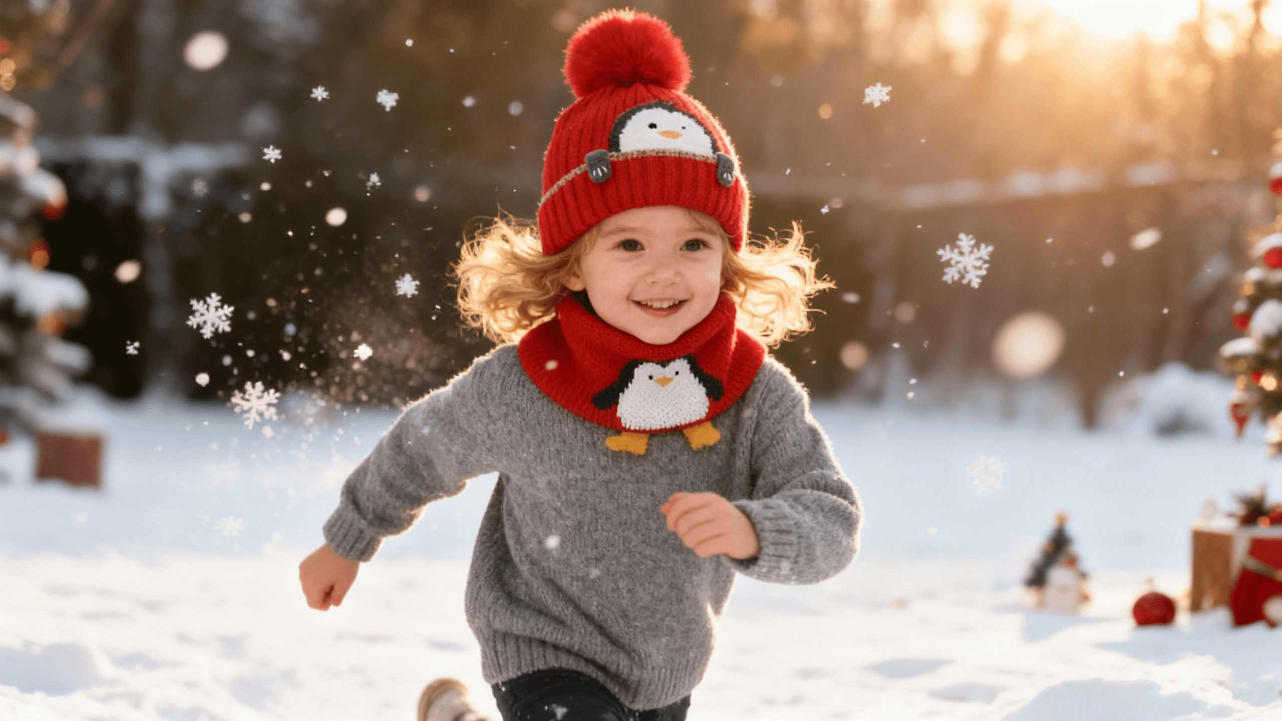 Baby Kids Winter Warm Hats, Infant Toddler Children Pom Pom Beanie Knit Cap Girls Boys-2 piece