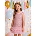 thumbnail image 2 of Girls Dresses Summer Outfits Toddler Ribbon Bow Sleeveless Shift Glitter Birthday Party Tulle Trim Ruffle Princess A-Line Kids Formal Champagne Dress 4-5T, 2 of 5