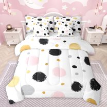 jejeloiu Graffiti Circle 7-Piece Twin Bedding Sets,Geometric Circular Pattern Bedding Comforter Set,Colorful Dots Sheet Sets For Girls Kids,Luxury Bedroom Decor Reversible