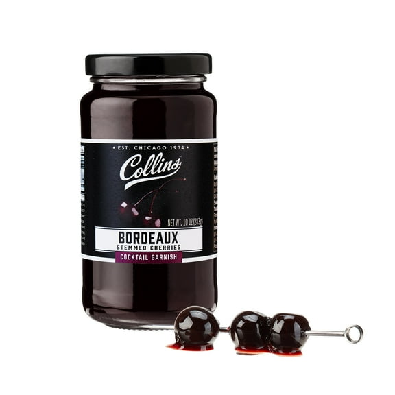 Collins Stemmed Maraschino Cocktail Cherries | Royal Anne Cherries Garnish for Cocktails, Manhattan, Old Fashioned, 10oz