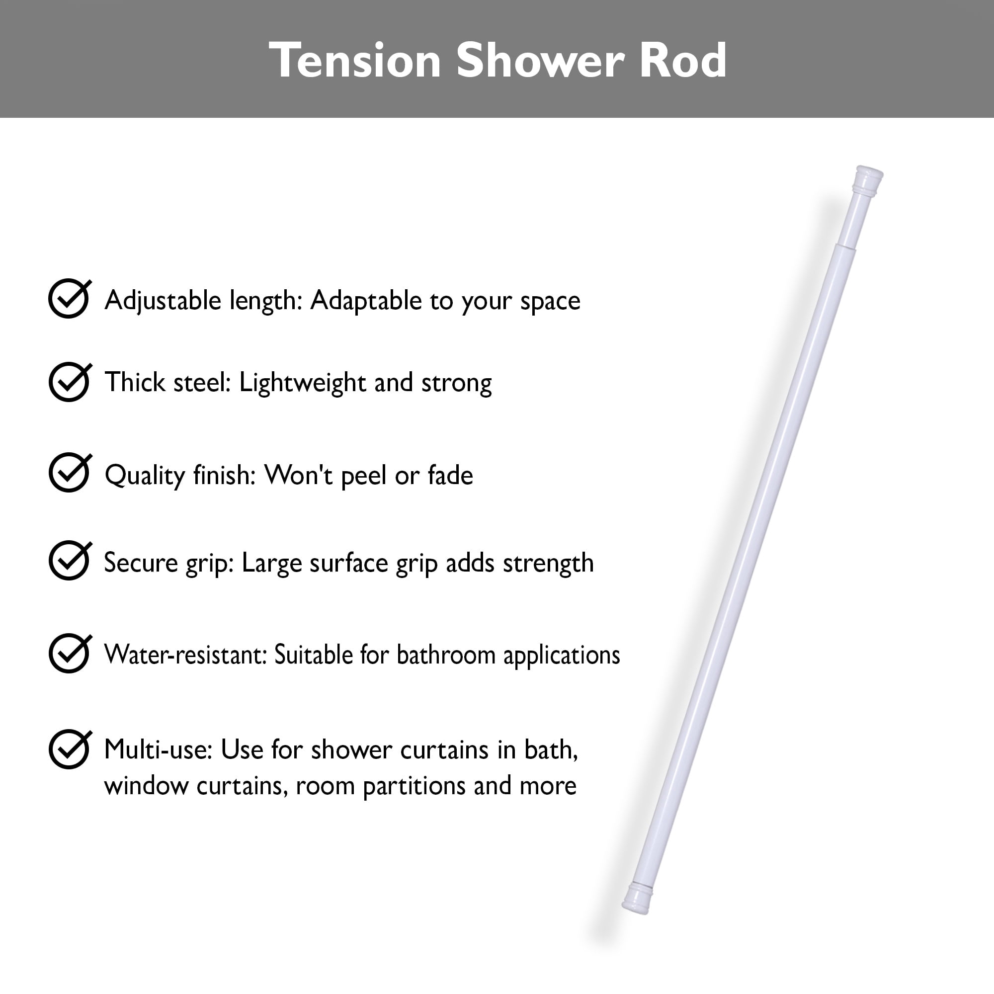 Design House Steel 50"-84" Expandable Tension Shower Curtain Rod