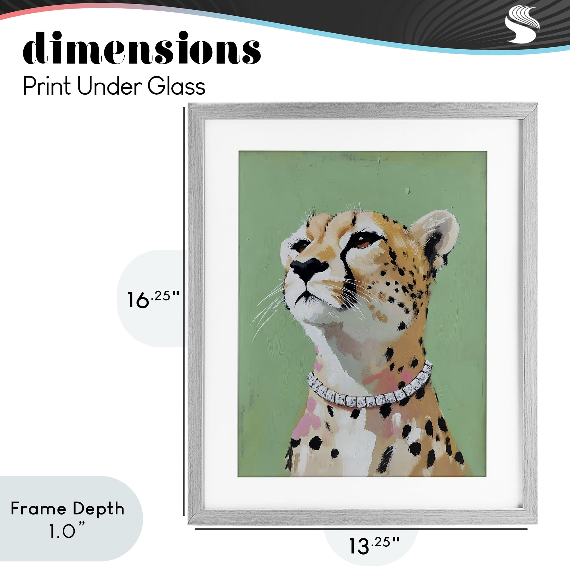 Stupell Industries Glam Cheetah with Jewels Gray Framed Print Under Glass, design by The Prints Vibe