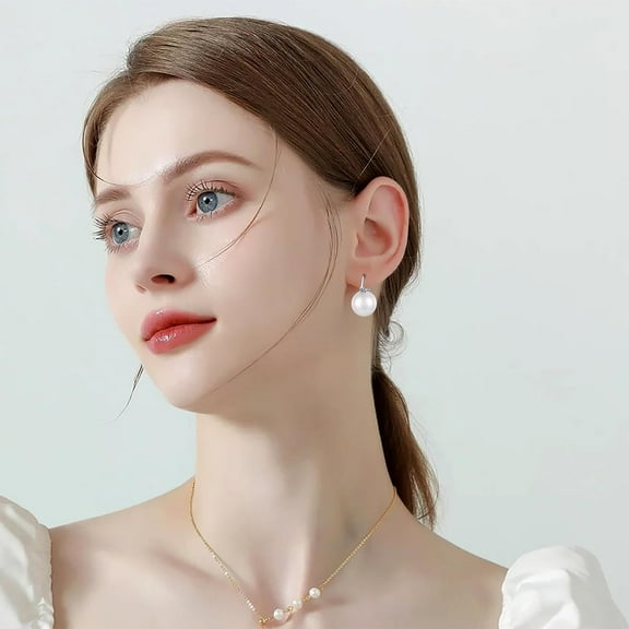 Pearl Earrings For Women 925 Sterling Silver White Gold Pearl Op Earrings Dangle Cubic Zirconia Pearl Earrings Large Size 12Mm 10Mm Christmas Earrings For Mother[Z3261]