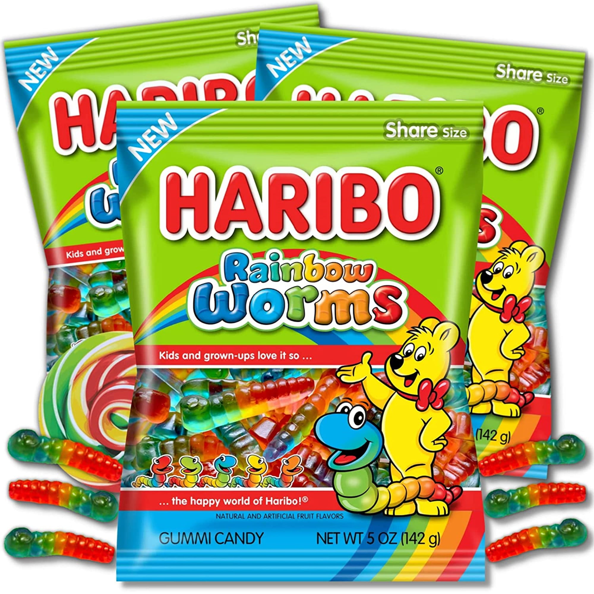 Gummy Rainbow Worms Candy, Assorted Fruit Flavored Worm Gummies, On the