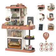 Kitchen Set Toy for Kids 43 Pc New Model Pretend Play Cook, Light Steam, Water Features by VALESSATI