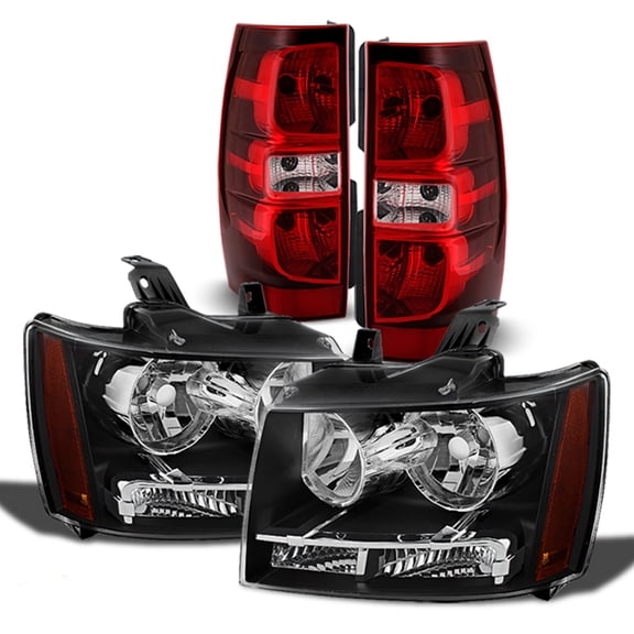 AKKON - For Black Bezel 07-13 Suburban Tahoe Avalanche Headlights Front Lamps Direct Replacement   Red Lens Tail Lamp