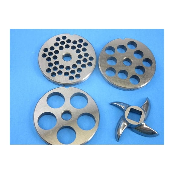 Meat Grinder Plates & Knife Set #12 - Stainless Steel - 1/4", 1/2", 3/4" - LEM Cabelas Compatible