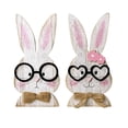 thumbnail image 3 of KOYPTL 2Pcs Easter Rustic Table Decorations White Wooden Bunny Couple Block Signs with Glasses Gifts Happy Easter Centerpiece for Tables Kitchen Home Shelf Office Farmhouse Tiered Tray Decor Presents, 3 of 10