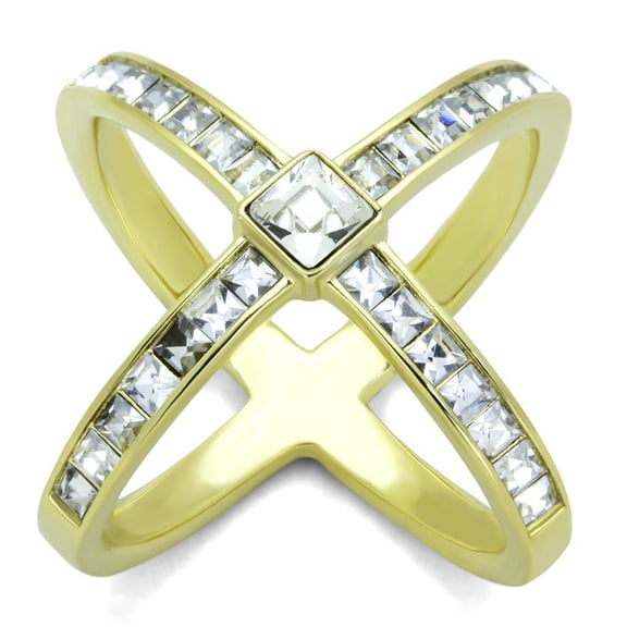 Womens Gold Ring 316L Stainless Steel Anillo Color Oro Para Mujer Ninas Acero Inoxidable with Top Grade Crystal in Clear Maria