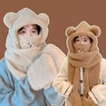 thumbnail image 3 of Hooded Scarf Gloves Hat 3 in 1 for Women in Winter, Faux Fur Soft Thick Warm Hat with Bear Ear Set, 3 of 3