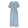thumbnail image 5 of Byworldtasic Womens Elegant Dress Casual Solid Color Loose Beach Vacation Half Sleeved V-Neck Long Dress, 5 of 6