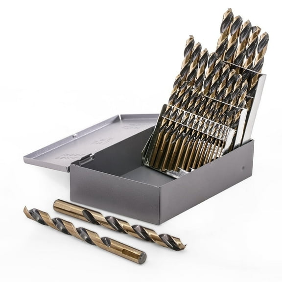 Stark USA 21PC Industrial Drill Bit Set Black/Gold Finish, 1/16" - 1/2" HSS, 135 Degree Split Point, Jobber Length With USA Index, Three-Flat Shank
