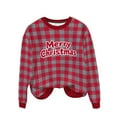 thumbnail image 4 of Yteetum Christmas Crewneck Sweartshirts for Women Oversize Merry Christmas Plaid Raglan Letter Print Fleece-Lined Pullover Hoodless Sweatshirts Top Womens Round Neck Sports Xmas Holiday Sweatshirts, 4 of 9