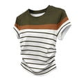 thumbnail image 2 of Uootdi Womens Color Block Striped Tops Round Neck Short Sleeve Ruched Side Design Everyday Chic Style Lightweight Comfortable Tees Gift, 2 of 5