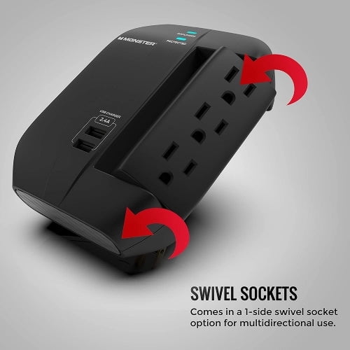 Monster Swivel Wall Tap with 6 Outlets and 2 USB Ports - English/French