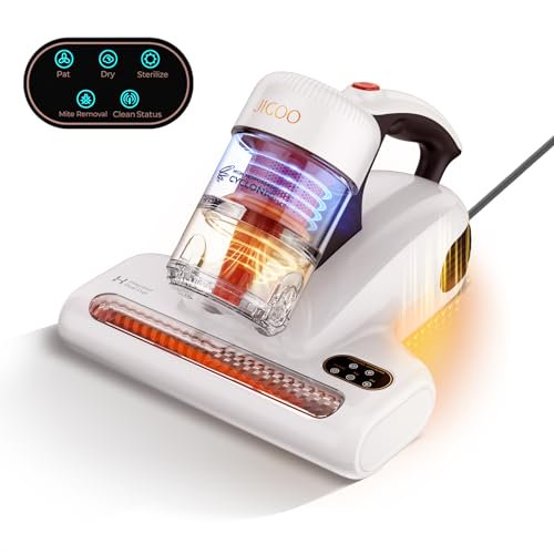 Aspiradora de colchones JIGOO: Aspiradora UV para cama de 500 W, 13 kPa de potencia de succión, tecnología de calentamiento de alta potencia, limpieza profunda para sofás, camas y telas (con cable, 1