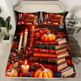 thumbnail image 2 of Manfei Vintage Western Books Queen Sheet Sets, Christmas Pumpkin Flat Sheet, Teens Kids Adult Queen Fitted Sheet, Luxury Bedroom Decor, 4-Piece, 2 of 7