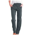 thumbnail image 1 of Pantalones de mujer de cintura alta y pierna ancha con cordón elástico - Poliéster, estilo informal, bolsillos - S-XXL, 1 of 5