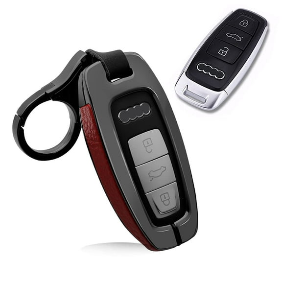Metal Key Fob Cover Fit for Audi 2019 2020  Audi ,2019-2021 A6 A7 / 2019-2020 A8 A8L / 2020-2021 Q8 / 2020 Q7 / 2018-2021 E-Tron Leather Key Case Full Protection