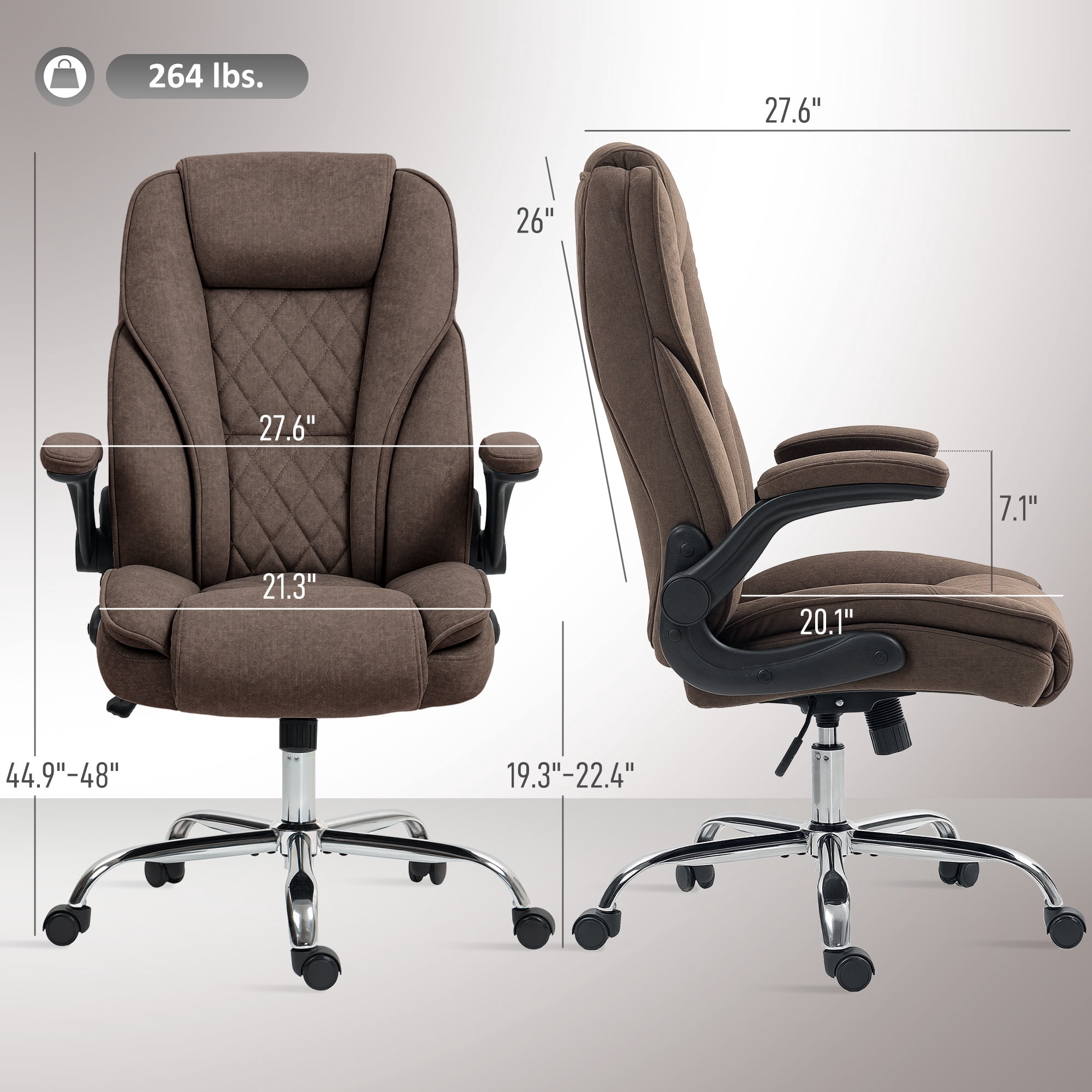 HOMCOM Executive Office Chair, Fabric Comfy Computer Desk Chair with Swivel Wheels, Flip-up Armrest, Adjustable Height, Dark Brown