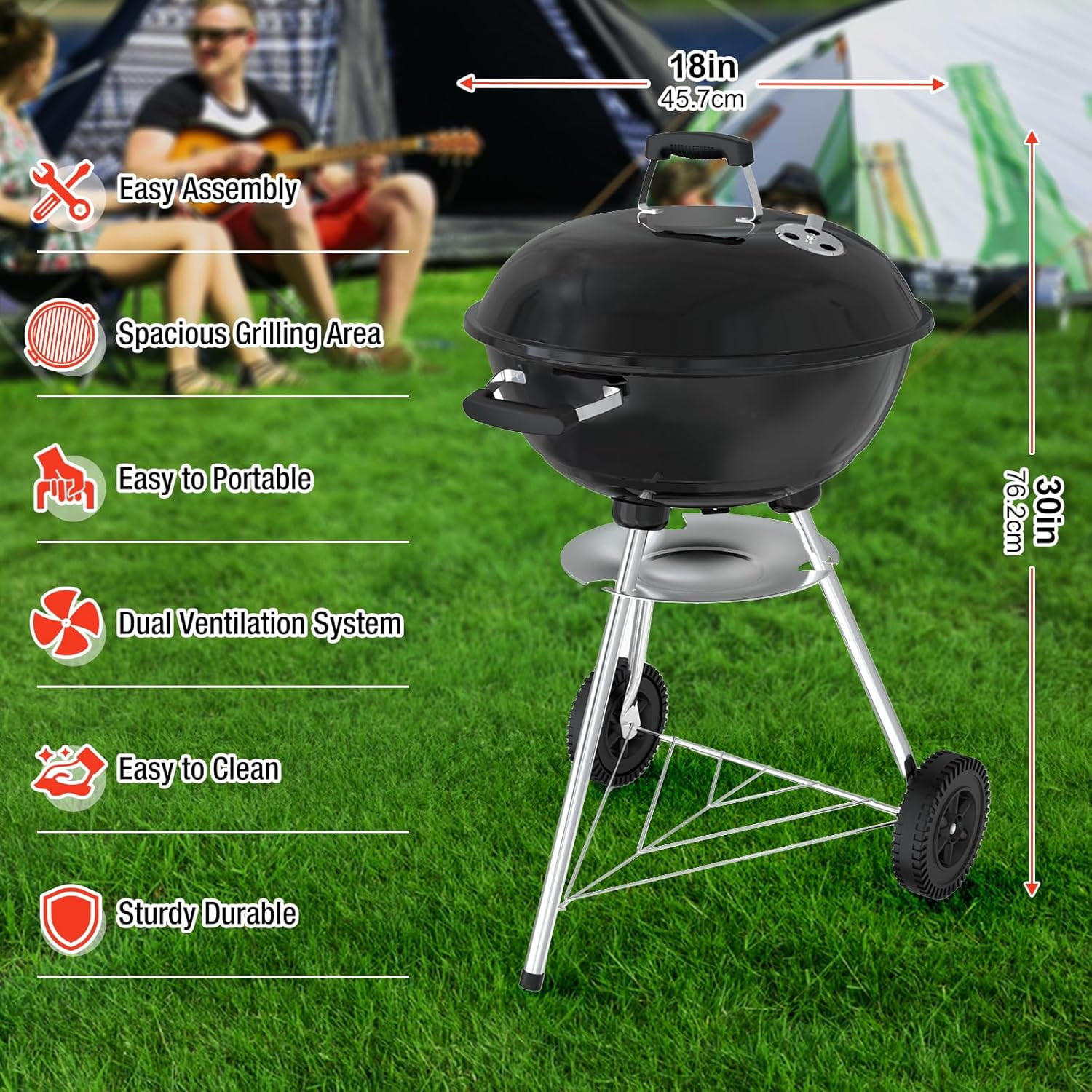 18 Inch Portable Charcoal Grill with Wheels and Lid Bestseling