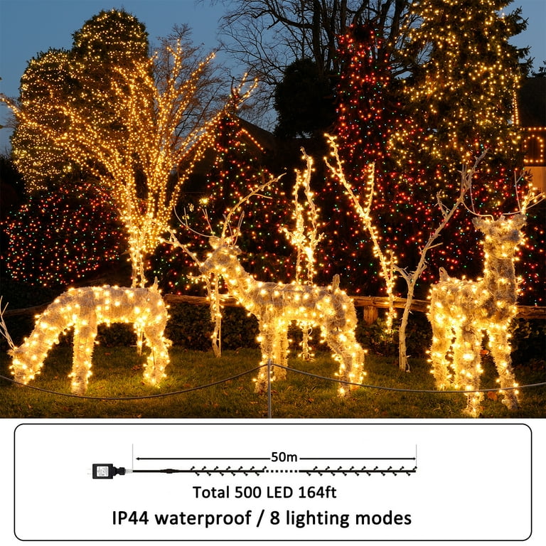 Christmas Lights, 500LED 164FT Long Christmas Tree Lights w 8 Modes Remote  Timer