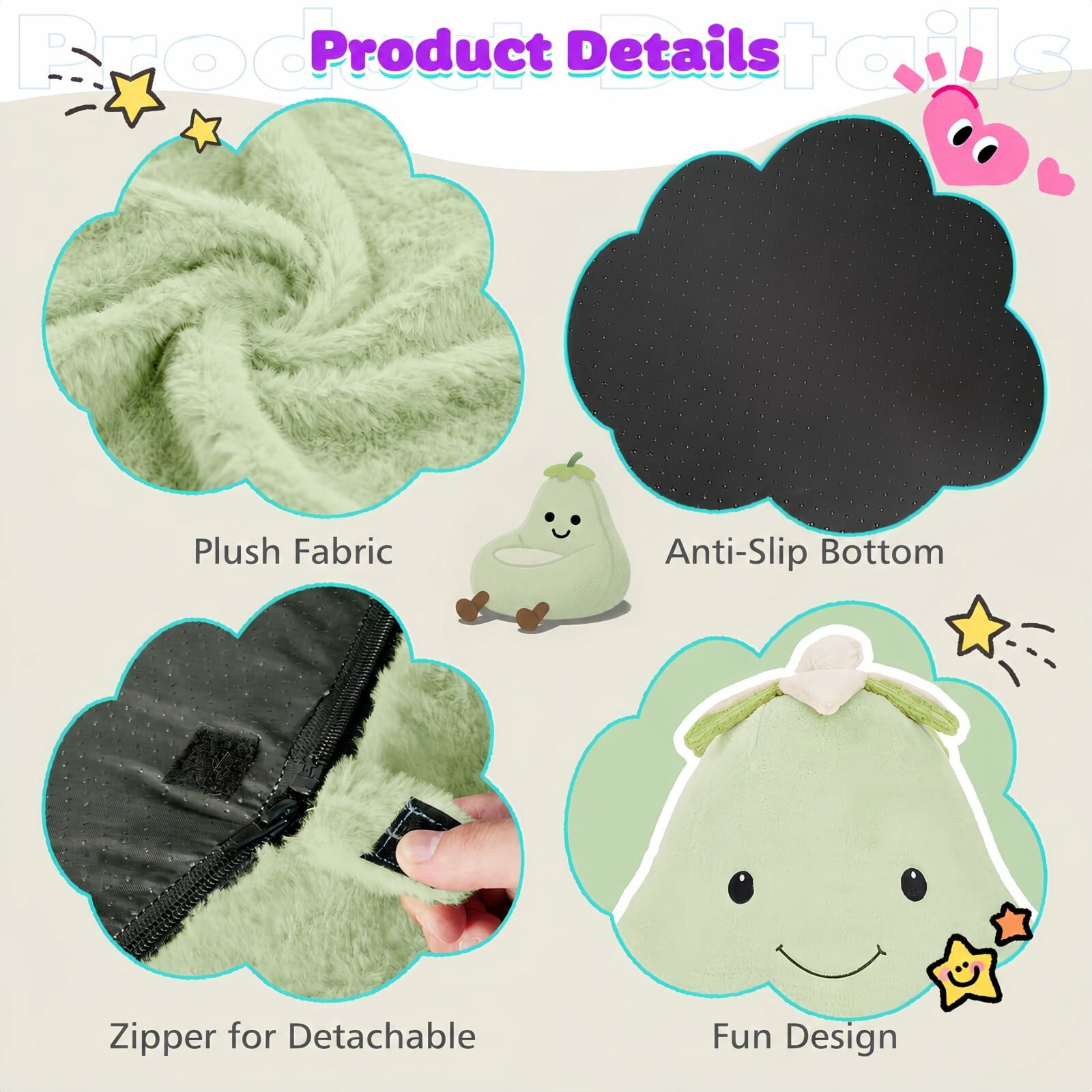 Kelno 24" Kids Bean Bag Chair Faux Rabbit Fur Lazy Chair Toddler Couch, Green