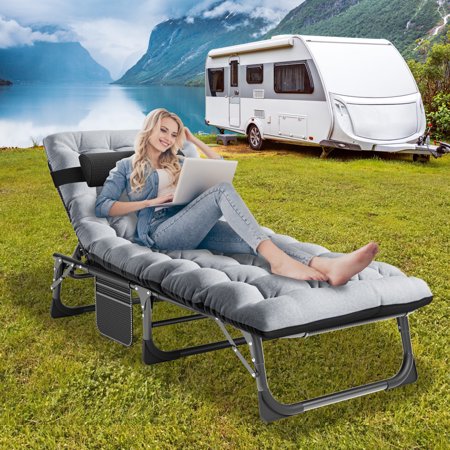 Docred 75  Camping Cots for Adults  Adjustable 4-Position Sleeping Cots with 3.3  Mattress & Pillow Folding Guest Bed Sun Lounging Chairs