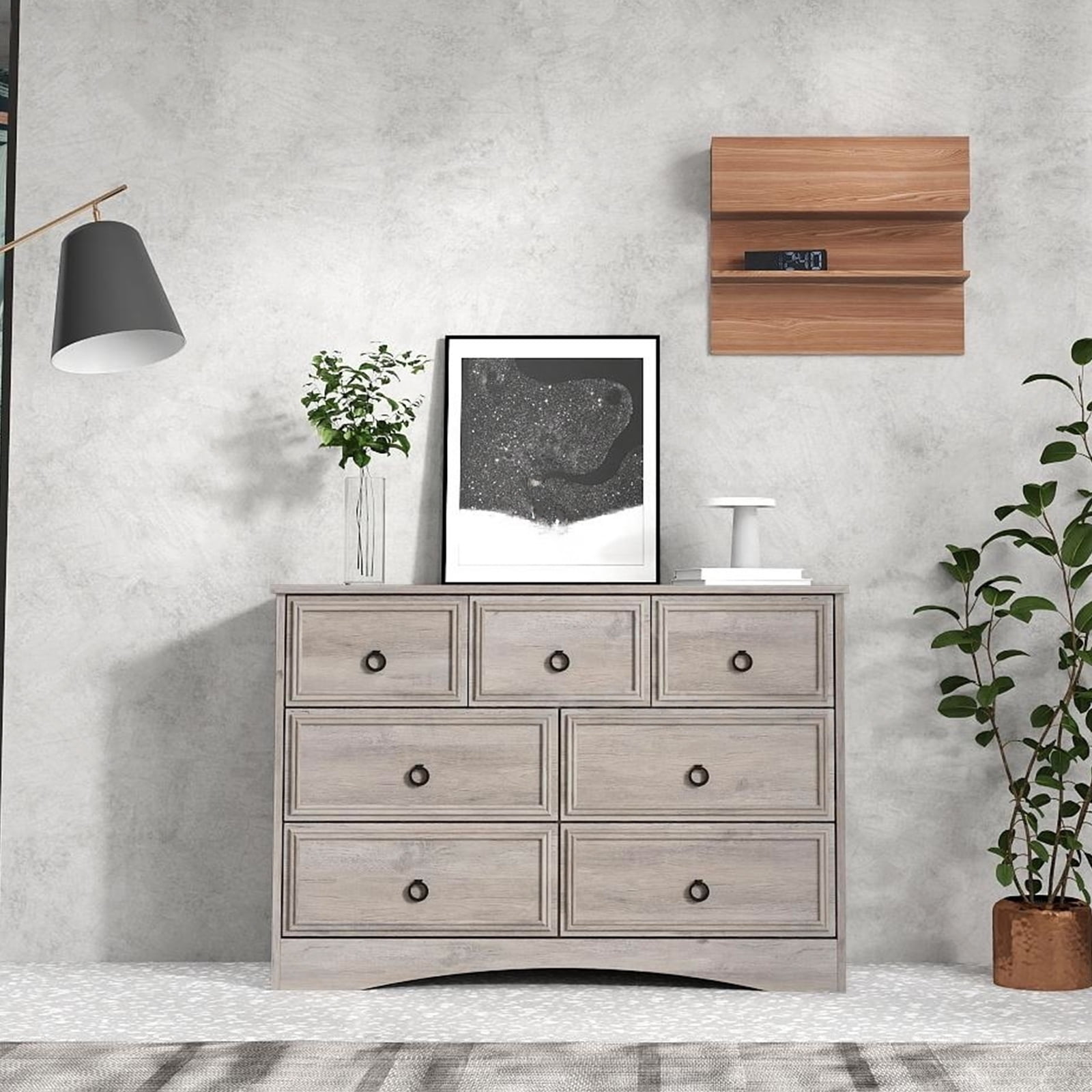 HUJAUU 7 Drawer Dresser, Modern Wood Chest of Drawers for Bedroom, Living Room, Closet, Hallway, Nursery, Gray
