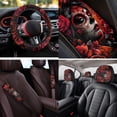thumbnail image 4 of HUISEFOR 14 Pcs Rose Skull Car Seat Cover Full Set Breathable Non Slip Including Steering Wheel Cover, Belt Cover, Armrest Cover, Coasters, Keychain, Universal Fit for Cars SUV Trucks, 4 of 5