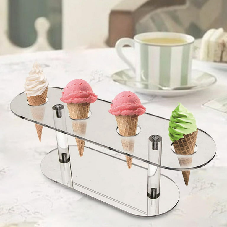 Ice Cream Cone Holder Waffle Cone Holder 4 Holes Decorative Cone Rack Cone  Treat Holders Clear Acrylic Display Stand for Wedding Restaurant