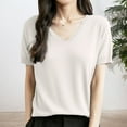 thumbnail image 2 of Arlun Women's Short Sleeve V-Neck Sweaters Casual Lightweight Solid Color Knit Sweater Soft Comfortable Base Layer Pullover Tops White XL, 2 of 5