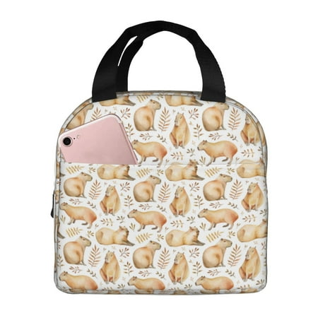 Insulated Lunch Bag for Women Men - Leaf Capybara Print Leakproof Cooler Lunch Box for Women Men  Lunch Tote Bags for Work School Picnic Travel