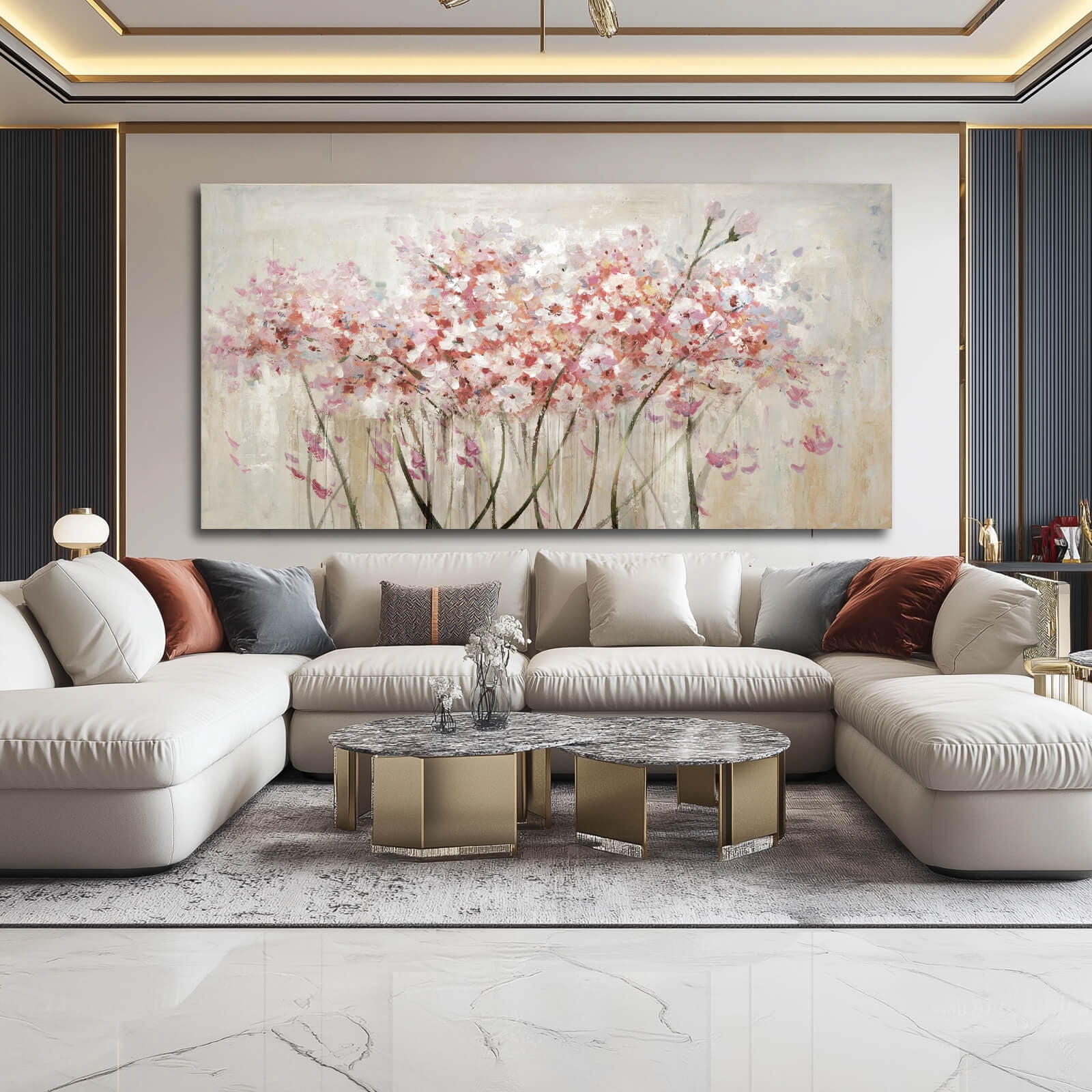 Pink and White Canvas Pictures Floral Poster Print 29"x58" Large Artwork for Living Room Nature Painting Wall Art for Dining Room
