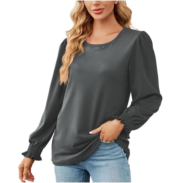 CEHVOM T-shirt à Manches Longues Décontracté pour Femmes, Col Rond, Mode, Ample, Liquidation