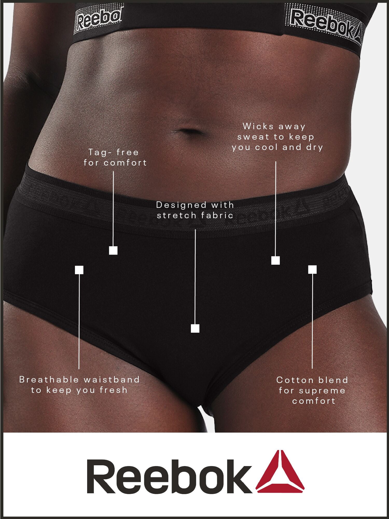 Reebok Women’s Performance Cotton Hipster Underwear, 3-Pack, Size S - 2XL