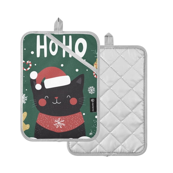 Yayeee Pot Holders Kitchen Heat Resistant with Pocket 7"x9.8" Cotton Oven Cooking Hot Pads, Christmas Cat